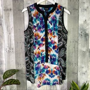 NICOLE MILLER Floral Paisley Shark Bite Hem Size Large